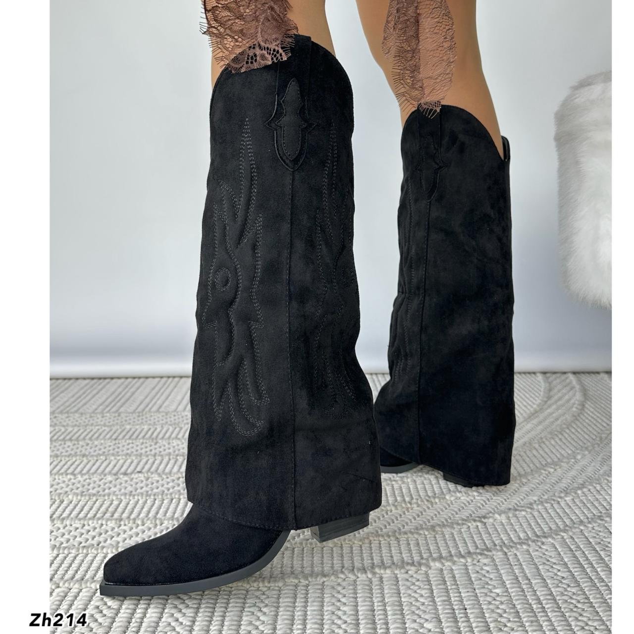 Bota texana negro doblez tacon 9cm A9835 C-90
